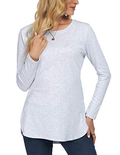 Image of Herou Women's Casual Long /Short Sleeve T Shirt Crewneck with Side Split Fall Pullover Loose Tunic Sweater Tops