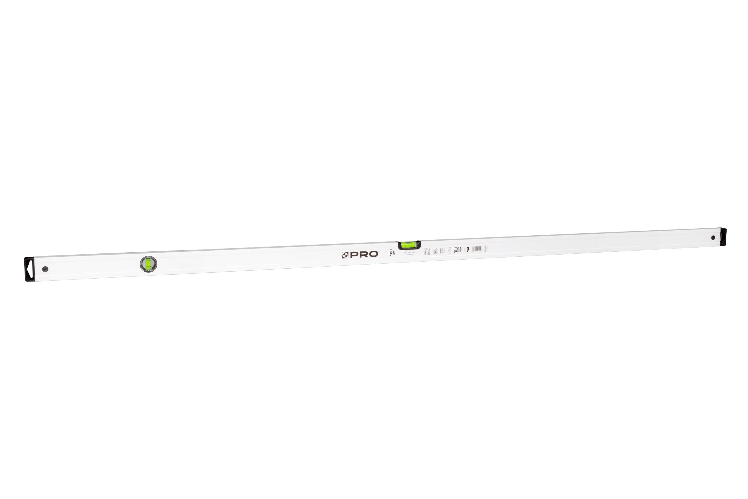 PRO600 Nivel de burbuja 180cm con 2% de inclinación -Perfil ergonómico y ERS+ (Easy Reading System) Nivel de precisión con tapones antichoque - Color Blanco