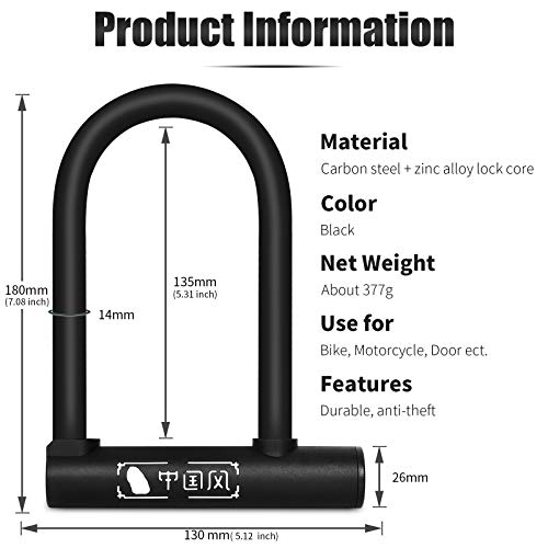 image for West Biking Gifts Bike U Lock - Bicycle Locks, 14 MM Long Shackle, Ste
