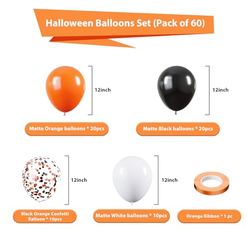 Image of Orange and Black Balloons 60PCS Black and Orange Balloons 12 Inch Halloween Balloons for Halloween Trick or Treat Party Anniversary Graduation
