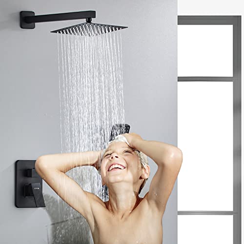Lcevcgk Shower Head, Shower Faucet Set Square Shower Combo System With 8'' Rainfall Shower Head Wall Mount Handheld Shower,Stainless Steel Bath Shower Head,Matte Black #TOP5
