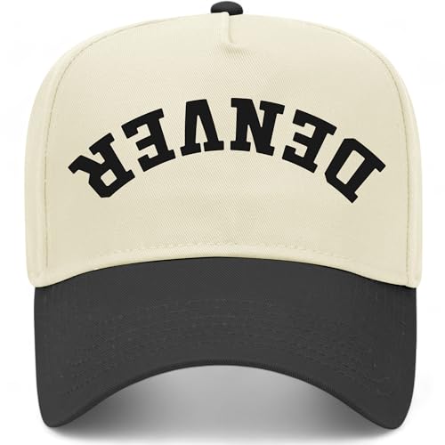 Denver Upside Down Reversed Vintage Trucker Hat | Premium Adjustable Snapback Baseball Hat for Men & Women (US, Alpha, One Size, Black/Natural)