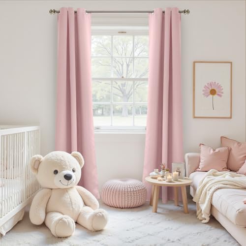 Image of YoungsTex Light Pink Curtains 84 Inch Length for Kids Girl Bedroom - Thermal Insulated with Grommet Room Darkening Drapes for Living Room Window, 2 Panels, 42 x 84 Inch
