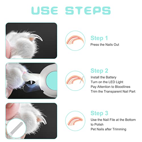 vsshe Nagelknipser mit Led-Licht für Hunde Katzen, 2-in-1 Krallenschere und Hundenagelschleifer mit Nagelfeile und Spritzfest Schutzvorrichtung für Hunde Katzen Kaninchen und Weitere Haustiere -Blau