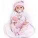 AJFZZV Poupée de Simulation, poupée de Chiffon pour Enfants Reborn Baby en Silicone de 55 cm, Cadeau de Fille de Noël avec Costume Complet et biberon 1214 Elegant