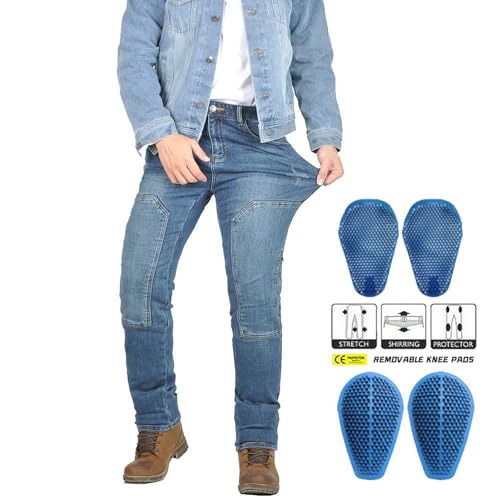 LOMENG Motorcycle Riding Pants Motorbike Motocross Cycling Jeans with Armor Safety CE Knee Hip All Seasons for Men Black 36 2XL