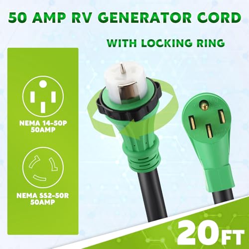 Gisafai 50 Amp 20FT Generator Cord and Pre Drilled Power Inlet Box Compatible with NEMA 14-50P to SS2-50R 125/250V Locking Connector with SS2-50P Generator Inlet Box to House, ETL Listed - Image 3