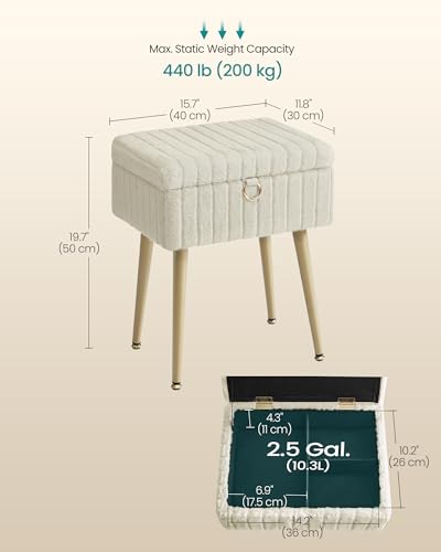 Image of SONGMICS Vanity Stool Chair Faux Fur with Storage, Vanity Bench, Metal Legs, Adjustable Feet, for Living Room, Bedroom, Makeup Room, Cappuccino Beige ULOM505LZ02