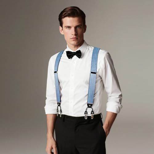 Image of DiBanGu Paisley Bow Tie and Supenders for Men Tuxedo Heavy Duty 6 Clips Suspender Adjustable Y-Shape Mens Trouser Braces