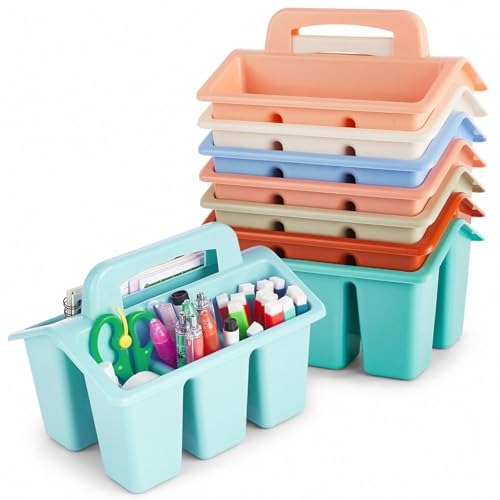 Yakydesign 8 Pack Classroom Caddy Storage Basket with Handle 4 Compartment Storage Caddy Plastic Arts Crafts Caddies Protable Classroom Craft Caddies for Kids Schools Art Craft Supplies(Boho)