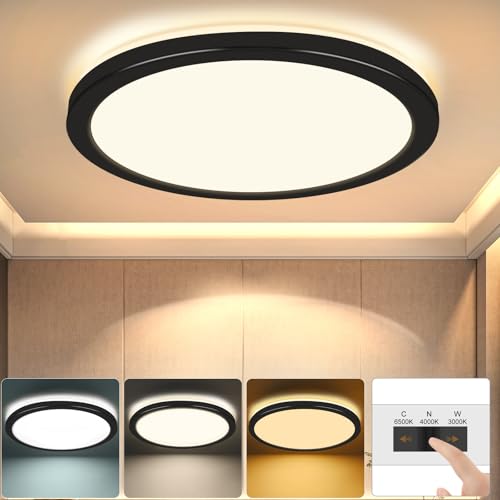 RDGOOD Plafón LED redondo de 18 W, 1800 lm, 3000 K, 4000 K, 6500 K, temperatura de color regulable panel plano con retroiluminación para sala de estar, dormitorio, cocina, pasillo, sótano Ø220 x H25