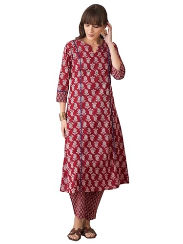 Image of INDO ERA Women's Cotton Ethnic Co-Ord Set | Kurta Pant Set | Stylish Cotton Suit Set for Women,10051 | Co Ord Set For Women Stylish |