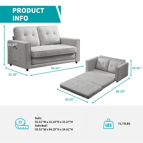 Balus 3-In-1 Convertible Sofa Bed, Loveseat Sleeper Cot, 84" Tri-Fold Multi-Function Modern Sofa Bed Couch, Folding Mattress Sofa Bed For Guests, Futon For Living Room, Floor Sofa Bed(Light Gray) #TOP1