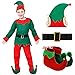 Costume da elfo per bambini – Vestito da elfi con top verde, pantaloni rossi, cappello da elfo con orecchie attaccate, cintura e stivali (X-Grande)