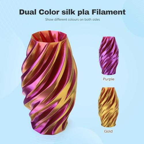 Image of 3DHoJor Silk PLA Filament 1.75mm Purple Gold Dual Color PLA 3D Printer Filament 2 in 1 Coextrusion 1KG Spool(2.2lbs) 3D Printing Filament Dimensional Accuracy + /- 0.03mm Fits for Most FDM 3D Printers