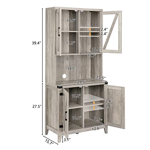 Image of VINGLI 67 inch Kitchen Pantry Storage Cabinet,Farmhouse Freestanding with Microwave Stand,2 Cabinet,Adjustable Shelves