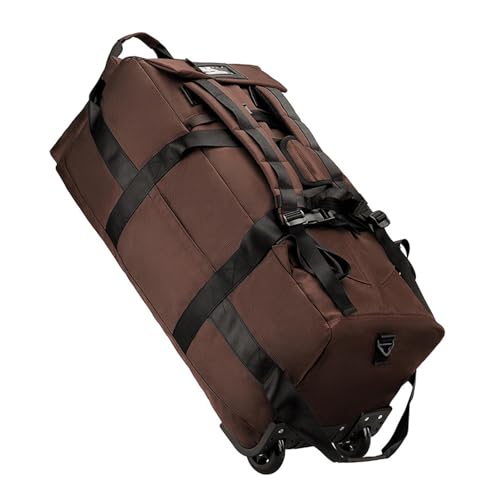 Duffel Bag with Wheels Luggage Heavy Duty Foldable Trolley Bag Suitcase for Outdoor Camping Business Trip Traveling Men Women, Brown
