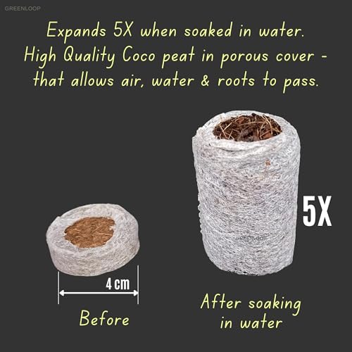 Image of GREENLOOP Cocopeat Coins | Jiffy Plug for Seeds| 40mm Size| 25 Coir Coins | Optimum to grow Seed into plant seedlings, Diameter 4 cms, Height 1cms, Expands 5X when soaked in water, bio-degradable