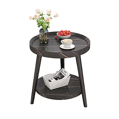 ZHANYUN Petite table ronde en bois à double couche, Meuble d'appoint Table d'appoint à pieds ronds, Table de chevet petite table ronde (noir)