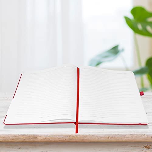 HIJYOO A4 Notebook, Notebook A4 Journal Notebook Hardcover Notepad with Bookmark Composition Notebooks, Pen Loop, and Elastic Closure, 8.3" X 11.18"，Red - Image 3