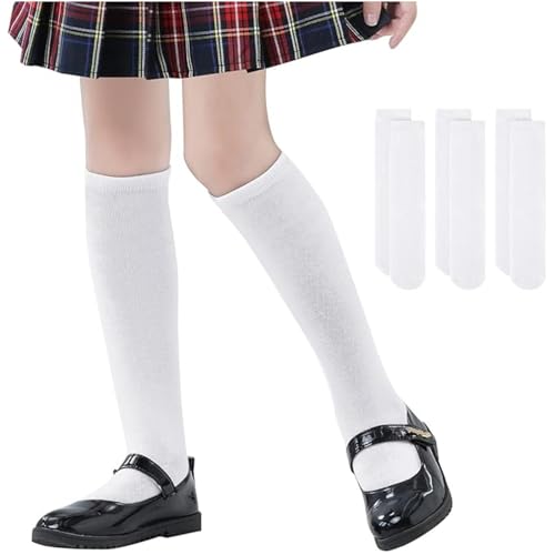 Zando Kids Knee High Socks Knee High Socks Youth Baseball Football Softball Cotton Uniform Girls Soccer Socks 3 White 12-14 Years