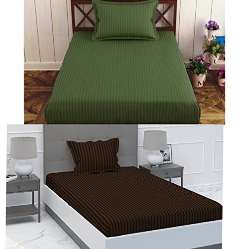 Image of Prime Collection 250 TC Combo Pack of 2 Single Sized (90x60) Satin Striped Bedsheet with 2 Pillow Cover Long Lasting Single Bedsheet for Hotel, Hospital and Home Use