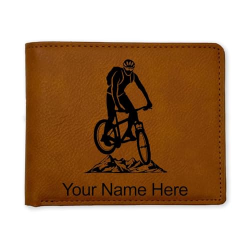 LaserGram Faux Leather Bi-Fold Wallet, Mountain Bike, Personalized Engraving Included (Dark Brown)