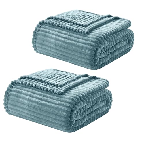 Image of Nestl Blue Throw Blanket for Couch - Cozy Warm Fuzzy Blankets for Women, Set of 2 Small Fleece Throws for Girls - Stone Blue, 50 x 60 Inches