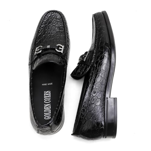 Image of Generic Classic Mens Leather Dress Shoes, Premium Fashion Alligator Printed Business Dress Shoes Moc-Toe Buckle Wedding Party Loafers for Men