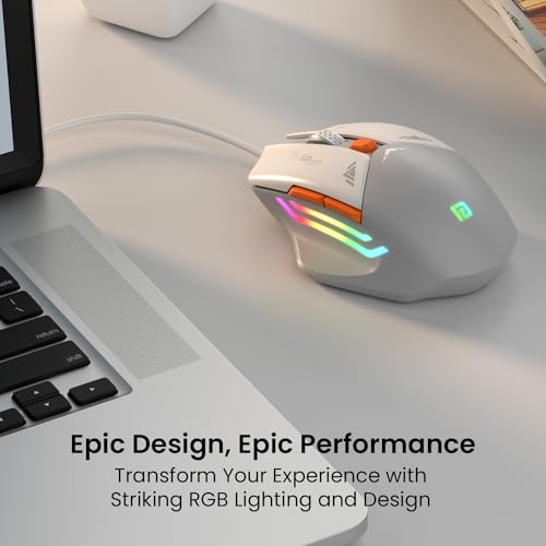 Portronics Vader Wired Gaming Mouse with 6 Buttons, Thumb Support, Adjustable DPI (6400 Max), RGB Light Effects, Ergonomic Design, 1.5 m Long USB Cable for Laptop & PC (Grey) view 2