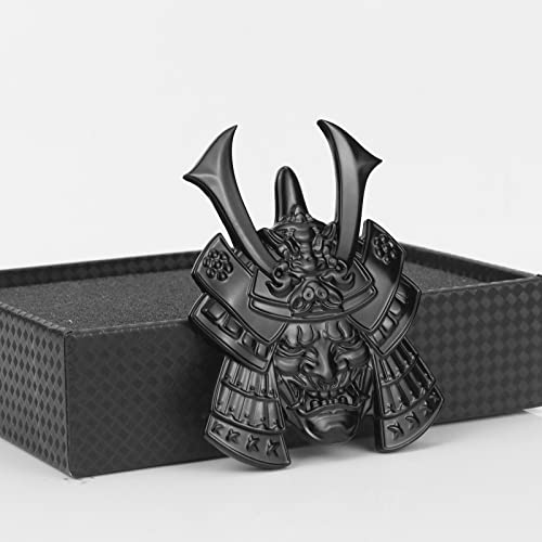 Samurai Metal Car Sticker, Japanese Style Hannya Decal, Demon With Helmet Emblem, Devil Death Skull Zinc Alloy Skull Cool Badge For Automotive, Truck, Motorcycle (Type B - Black) #TOP3