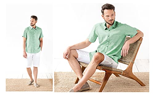 Jekaoyi Button Down Short Sleeve Linen Shirts For Men Summer Casual Cotton Spread Collar Beach Shirts (Green, Large) #TOP4