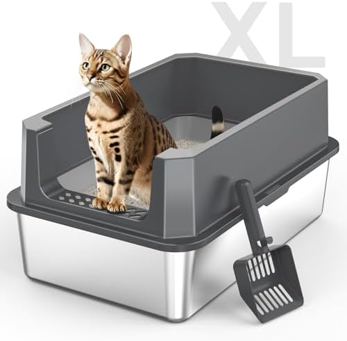 Stainless Steel Litter Box, Extra Large Litter Boxes for Big Cats...