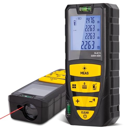 Medidor De Distancia Láser, Medida Láser Con 2 Niveles De Burbuja IP54, Herramienta De Medición Digital Portátil, Buscador De Rango Con Gran Pantalla LCD Retroiluminada,80m