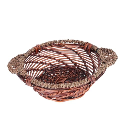 1pc Fruit Tray Food Tray Decor Storage Baskets Woven Baskets Round Tray Wicker Snack Basket Oval Tray Creative Storage Basket Snack Storage Basket Farmhouse Wicker Products Garneck