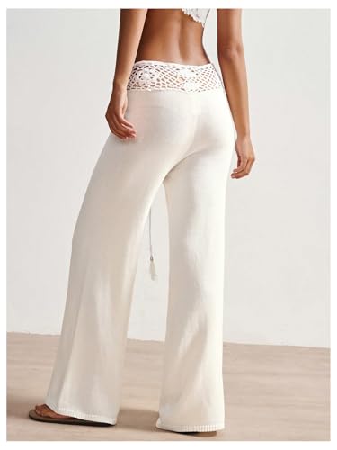 Women's Crochet Knit Hollow Out Boho Pants Low Rise Drawstring Waist Vacation Beach Trousers2