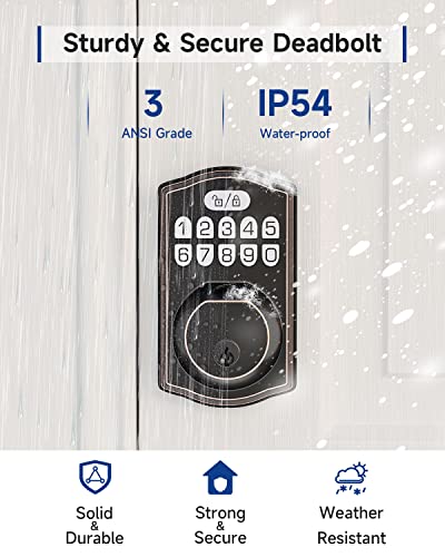 Hosom Smart Fingerprint Deadbolt For Front Door, Electronic Keypad Entry Door Lock-20 User Codes, Anti Peeking, Auto Lock, Oil Rubbed Bronze #TOP4