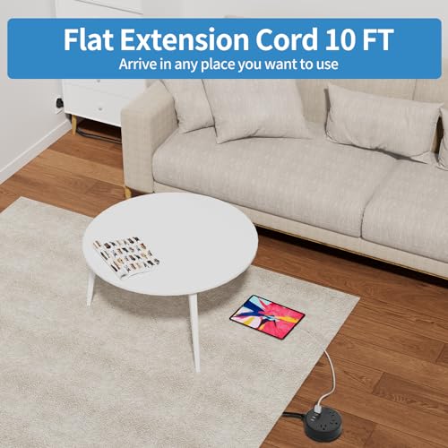 Cable de extensión plano 10 ft, regleta NTONPOWER ultra delgada con 4 puertos USB y 3 tomacorrientes, montable en pared, compacto para oficina en casa, viaje y dormitorio, negro miniatura 3