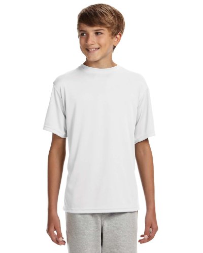 A4 Youth Short-Sleeve Cooling Performance Crew, Large, White