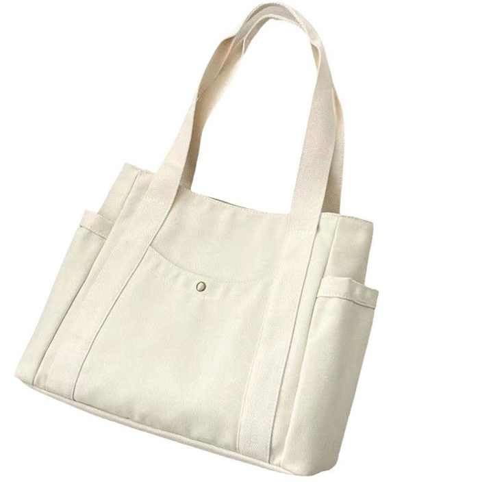 namchi Women Canvas Tote Bag, Solid Color Shoulder Bag With Zipper Closure, Canvas Handbag For Shopping, Travel, Work, Beach, Office, College-picture-30