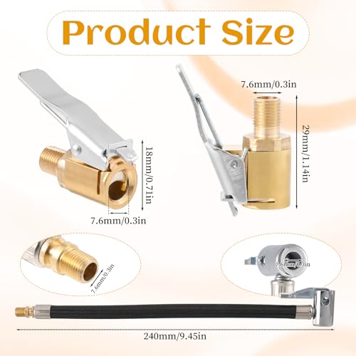 Image of Tire Inflator Hose Adapter, 3 Pcs Metal Air Hose Adapter for Twist On Convert to Lock On Connection Locking Tire Air Chuck No Air Leakage Tire Inflating Hose for Tire Pump Connect Air Compressor