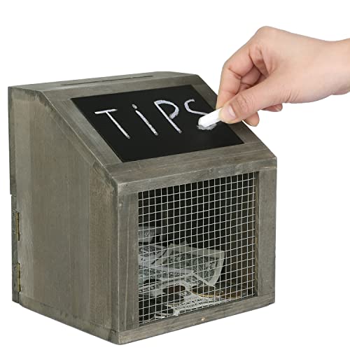 Mygift Vintage Gray Solid Wood Comment And Donation Box With Lock And Rustic Wire Front Panel, Multipurpose Drop Box For Restaurant Tip, Votes, Suggestion Box, Card Box With Chalkboard Sign #TOP19