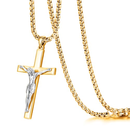 Image of Eusense Cross Necklace for Women Men Crucifix Pendant Sterling Silver 925 Cruz De Caravaca Cross Jesus Crucifix Jewelry