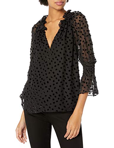 Rebecca Taylor Women's Long Sleeve Velvet Polka Dot Top, Black, S