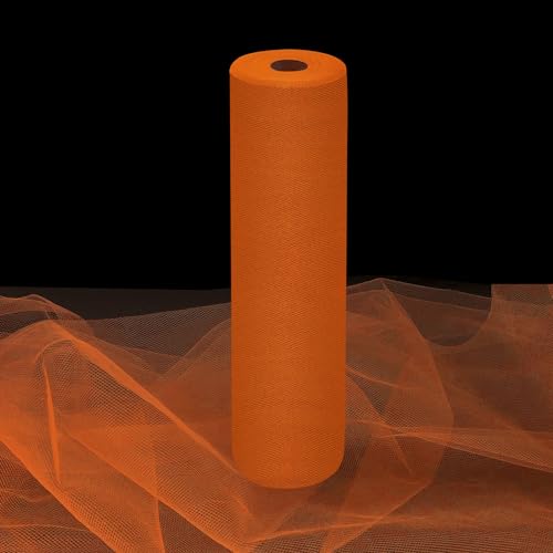 Image of Orange Tulle Fabric Rolls 54 Inch by 10 Yards Fabric Tulle Bolt for Wedding Halloween Decorations Gift Wrapping DIY Tutu Baby Shower Table Skirt Birthday Party Craft Supplies