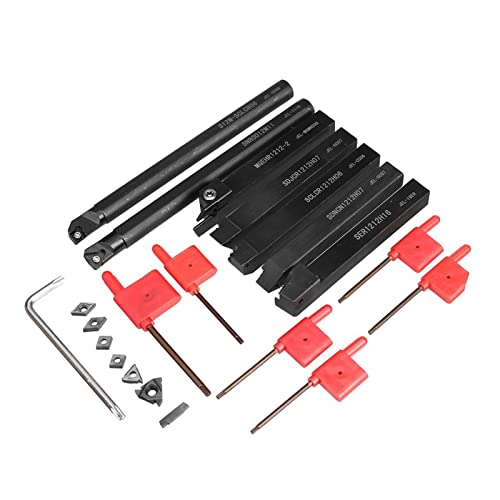 PGKGZHCECD 7pcs 12mm Lathe Turning Tool Holder Boring Bar + 7pcs Carbide Insert + Wrench for Lathe Turning Tool Lathe Cutting Tool