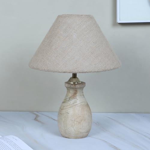 Image of tu casa Mango Wood Table Lamp | Classic Pot Design | Premium Jute Shade | Modern Home Decor | Ambient Bedside Lighting | Bedroom, Living Room, Study Table, Office & Festival Gifting