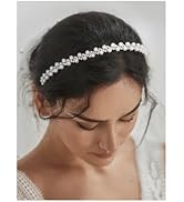 SWEETV Pearl Bridal Headband Handmade Wedding Headbands for Women Silver Rhinestone Hair Band Bri...