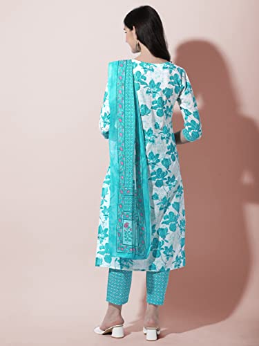Image of MIRCHI FASHION Pure Cotton Floral Kurta Set for Women with Dupatta & Pant | 3 Piece Straight Fit Ethnic Outfit | Breathable Summer Salwar Suit