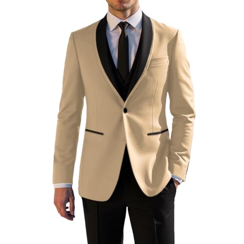 SevenBoy Mens 3 Piece Suit Shawl Lapel Blazer Vest & Pants Set Stretch Polyester Business Casual Suits